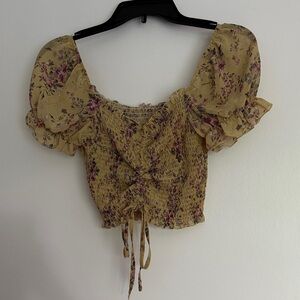 Blush Yellow Floral Puff Sleeve Blouse